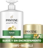 Pantene Pro-V Suave y Liso: Champú 1000 ml + Mascarilla Keratina 500 ml para frizz y brillo ✨