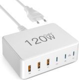 Cargador USB C, 120 W GAN de 6 Puertos USB