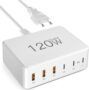 Cargador USB C, 120 W GAN de 6 Puertos USB