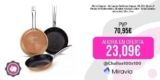 Monix Copper – Set Juego Sartenes Copper, 18, 22 y 26 cm, 3 Piezas Antiadherentes, Aluminio Acabado Cobre. Aptas Cocinas Inducción, Vitro, Gas