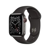 Apple Watch Series 6 (GPS + Cellular, 40 mm) Caja de Acero Inoxidable en Grafito – Correa Deportiva Negra