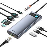 Baseus Docking Station USB C Dual HDMI, Hub 9 en 1 Dual Monitor Adaptador USB C con 2 HDMI 4K, Ethernet RJ45, 3 USB, PD 100W, Lector de Tarjetas SD/TF para MacBook/iPad/DELL/HP/Surface/Lenovo