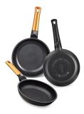 BRA Efficient Orange – Set de 3 sartenes, aluminio fundido con antiadherente tricapa