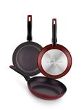 BRA Red Diamond Set de 3 sartenes aluminio forjado 20-24-28 cm, antiadherente sin PFOA reforzado con Diamante