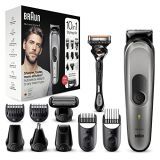 Braun Recortadora de Barba 10 en 1, Máquina Cortar Pelo, Cortapelos Hombre para Cara, Pelo, Orejas, Nariz y Cuerpo con Tecnología Autosense y Maquinilla Gillette, 8 Accesorios, 7 MGK7320, Negro/Plata