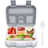 Bugucat Fiambrera Bento Box 800ML, Caja de Almuerzo con 5 Compartimentos y Cubiertos, Lunch Box sin BPA, Lonchera Aptos para Microondas y Lavavajillas, Caja de Bento (Gris)