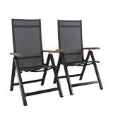 Chicreat – Silla plegable de aluminio con reposabrazos de acacia con certificado FSC y respaldo alto reclinable