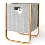 LA JOLIE MUSE Cesta de Almacenamiento Moderna de Tela de Tweed, Gris Claro, Cesta de Ropa Sucia Grande