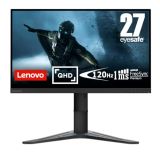 Lenovo, G27qe-20 Monitor Gaming con Eyesafe (QHD, IPS, 100 Hz, 1 ms, HDMI y DP, Cable HDMI, FreeSync, Base Metálica) Ajuste de inclinación/Altura, Negro, 27 Pulgadas
