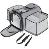 Lesure Transportin Viaje Gato Perro – 50.8×31.5×29 cm Transportadora para Perros Medianos, Bolsa de Transporte Transpirable con Extensión Plegable para Viajes en Avión o Coche, Gris