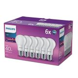 Philips – Bombilla LED 40W estándar E27 luz blanca cálida 230V, mate, no regulable pack 6
