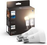 Philips Hue – Bombilla LED Inteligente, A60 E27, Luz Blanca cálida regulable, 9W (Eq. 60W) 800 lúmens, Compatible con Alexa y Google Home – Pack de 2 Bombillas LED inteligentes