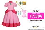Coseaon Peach Cosplay Disfraz Niña Peach Princesa Vestido de Melocotón con Corona Guantes Varita de Mágica Difraces Halloween Navidad Carnaval 4-15 años (150 (11-12 años))
