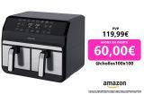 Sencor Freidora sin aceite Air Fryer, doble compartimento, tecnología de circulación de aire de alta velocidad, control táctil, lista en 3 minutos, 1700 W, capacidad total 8 L, color plateado
