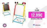 WOOMAX Disney Pizarra de madera, Pizarra de madera Disney, Pizarra Disney, Pizarra Disney, Pizarra para niños, Pizarra madera niños, Minnie y Mickey, mide 37,5×65 cm, Pizarra doble cara, Incluye tizas, borrador y marcador negro, Pizarra de pie para niños