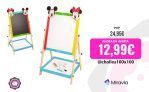 WOOMAX Disney Pizarra de madera, Pizarra de madera Disney, Pizarra Disney, Pizarra Disney, Pizarra para niños, Pizarra madera niños, Minnie y Mickey, mide 37,5×65 cm, Pizarra doble cara, Incluye tizas, borrador y marcador negro, Pizarra de pie para niños