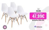 CAMA EXPRESS Pack de 4 Sillas para Cocina, Salón o Comedor, Estilo Escandinavo, Modelo Karen, Acabado en Color Blanco con Patas de Madera