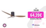 Ventilador de techo negro Jocca con 3 elegantes aspas con acabados de madera, 6 velocidades a seleccionar con giro inverso, una moderna lámpara integrada con 3 intensidades de luz, temporizador, mando a distancia y 40W de potencia