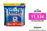 Finish Powerball Power All in 1 Pastillas para el lavavajillas todo en 1 – Pack ahorro 110 pastillas