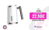 Espumador de Leche 500W 2 en 1, Calienta y Espuma. Espumadora de leche, para Cafe, Chocolate, Calentar Leche para Macchiato Latte Cappuccino y Espresso con Crema, Espumador Automatico con tapa Blanco mango de Cromado, Jarra Inalambrica 500w. Cable 75cm