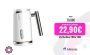 Espumador de Leche 500W 2 en 1, Calienta y Espuma. Espumadora de leche, para Cafe, Chocolate, Calentar Leche para Macchiato Latte Cappuccino y Espresso con Crema, Espumador Automatico con tapa Blanco mango de Cromado, Jarra Inalambrica 500w. Cable 75cm