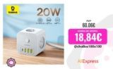 Baseus-cargador rápido de 20W, regleta 3AC, estación de carga de escritorio