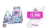 Set de 3 bolsos escolares con estampado de costuras: mochila grande + bolso de mano + bolsa de viaje por 13,99€ 🎒✨