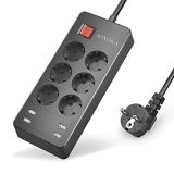 Regleta de enchufes 6 Toma, Múltiple regleta USB 4000W / 16A con enchufes y 4 Puertos USB, Regleta Protección