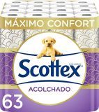 Scottex Acolchado Papel Higiénico 63 rollos con 3 capas de confort y suavidad