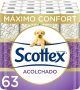 Scottex Acolchado Papel Higiénico 63 rollos con 3 capas de confort y suavidad