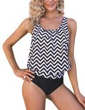 Totatuit Conjunto de Tankini para Mujer 2 Piezas Traje Mujer Suelto Correa de Hombro Ajustable Tankinis Set con Patrón de Rayas Bañador