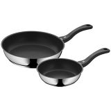 WMF Juego de 2 sartenes antiadherentes Devil 20 y 28 cm, de acero inoxidable y revestimiento antiadherente para todo tipo de cocinas incluido inducción, sin PFOA, Color Negro