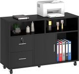 YITAHOME Archivador de Madera, 2 Cajones, 3 Compartimentos y 1 Puerta, Archivadores Móviles con Poleas para iImpresoras